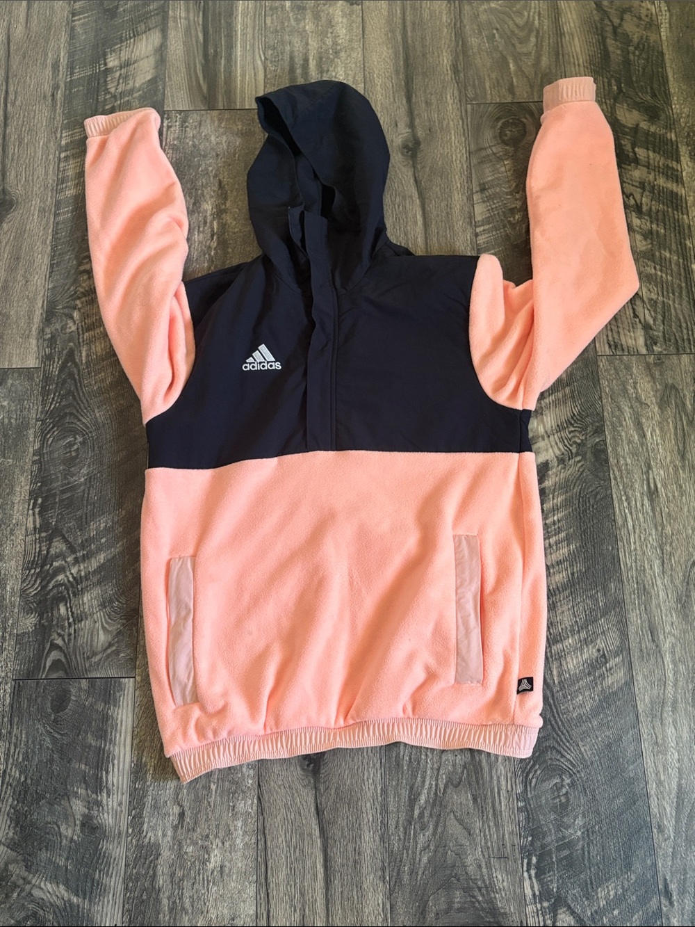 UNISEX adidas Two-Tone Hooded Fleece Pullover - Pink & Black